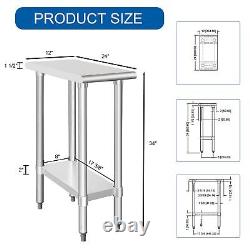 HARDURA Stainless Steel Table 24X12 Inches with Undershelf and Galvanized Leg