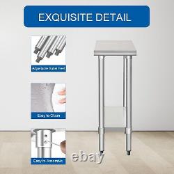 HARDURA Stainless Steel Table 24X12 Inches with Undershelf and Galvanized Leg