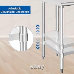 HARDURA Stainless Steel Table 24X12 Inches with Undershelf and Galvanized Leg