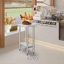 HARDURA Stainless Steel Table 24X12 Inches with Undershelf and Galvanized Leg