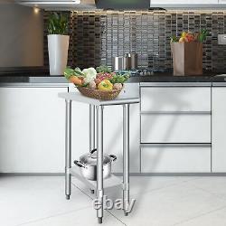 HARDURA Stainless Steel Table 24X12 Inches with Undershelf and Galvanized Leg