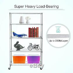 Heavy Duty 5 Tier 82x48x18 Wire Shelving Rack Chrome Steel Shelf Adjustable