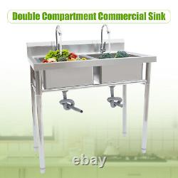 Heavy Duty Stainless Steel 304 Kitchen Commercial Utility Sink Two 2 Compartment