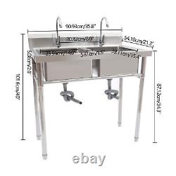 Heavy Duty Stainless Steel 304 Kitchen Commercial Utility Sink Two 2 Compartment