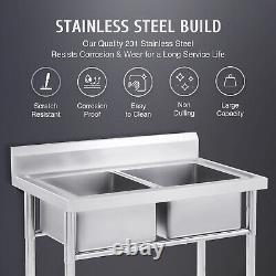 Heavy Duty Stainless Steel 304 Kitchen Commercial Utility Sink Two 2 Compartment