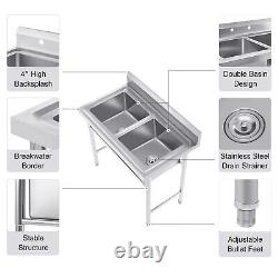 Heavy Duty Stainless Steel 304 Kitchen Commercial Utility Sink Two 2 Compartment