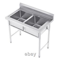 Heavy Duty Stainless Steel 304 Kitchen Commercial Utility Sink Two 2 Compartment