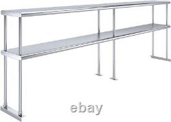 Heavy Duty Stainless Steel Double overshelf with Brackets 18x96 for Work Table