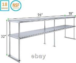 Heavy Duty Stainless Steel Double overshelf with Brackets 18x96 for Work Table