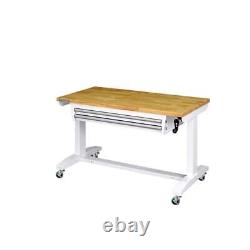 Husky Worktable Tool Storage 46 Adjustable Height with 2-Drawers Steel White