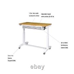 Husky Worktable Tool Storage 46 Adjustable Height with 2-Drawers Steel White