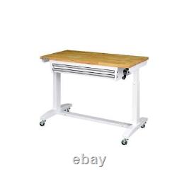 Husky Worktable Tool Storage 46 Adjustable Height with 2-Drawers Steel White