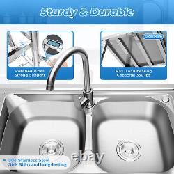 Kitchen Prep Utility Sink with Drainboard+Compartment Stainless Steel Commercial