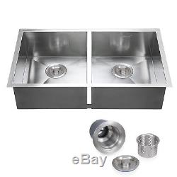 Kitchen Sink Handmade Basin Stainless Steel 30x18 Top Mount Double Bowl