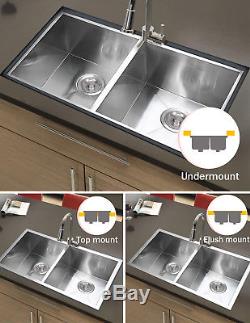Kitchen Sink Handmade Basin Stainless Steel 30x18 Top Mount Double Bowl