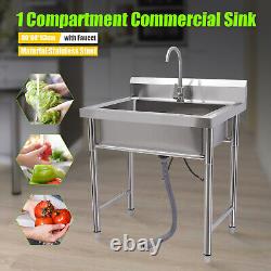 Kitchen Sink Stainless Steel Commercial 1 Compartment Utility Sink With Faucet