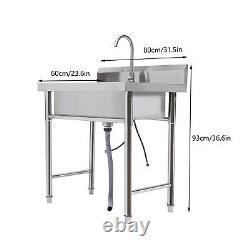 Kitchen Sink Stainless Steel Commercial 1 Compartment Utility Sink With Faucet