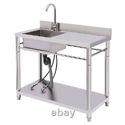 Kitchen Sink Stainless Steel Commercial 1 Compartment Utility Sink With Faucet New