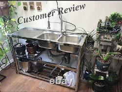 Kitchen Sink Stainless Steel Commercial Washing Basin Sink+2 Drainer & 2 Shelves