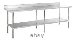 Kratos Stainless Steel Kitchen Prep Table 96x30 with Backsplash and