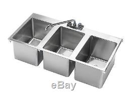 Krowne Metal HS-3819 3 Compartment Drop-In Hand Sink with 12 Spout Faucet NSF