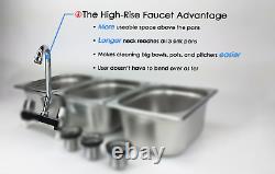 Large 3 Compartment Sink set For Portable Concession Sinks with Faucet Drain Traps