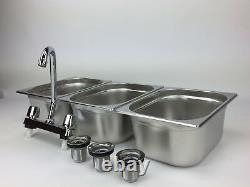 Large 3 Compartment Sink set For Portable Concession Sinks with Faucet Drain Traps