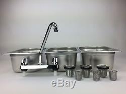 Large 3 Compartment Sink set For Portable Concession Sinks withFaucet