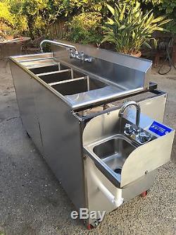 Mobile Concession Portable Restaurant 3 & 4 Compartment Sink WithDrain Boards