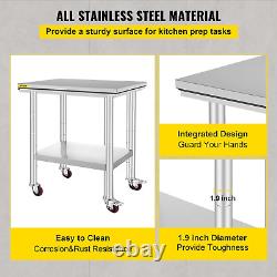 Mophorn Stainless Steel Work Table with Wheels 24 X 30 X 32 Inch Prep Table with