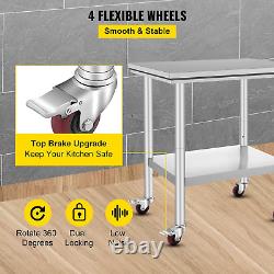 Mophorn Stainless Steel Work Table with Wheels 24 X 30 X 32 Inch Prep Table with