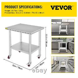 Mophorn Stainless Steel Work Table with Wheels 24 X 30 X 32 Inch Prep Table with