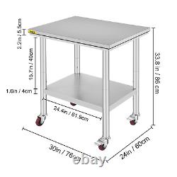 Mophorn Stainless Steel Work Table with Wheels 24 X 30 X 32 Inch Prep Table with