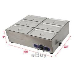 NEW 110V1500W 6-Pan Steamer Bain-Marie Buffet Countertop Food Warmer Steam Table
