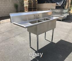NEW 72 Stainless Steel Sink Two Compartment Commercial Kitchen Restaurant NSF