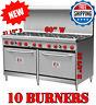 New! Commercial 10 Burner 60 Gas Range With Two 26 1/2 Standard Ovens