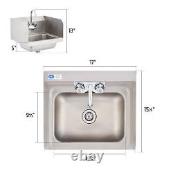 NSF Commercial Kitchen Stainless Steel Wall Mount Hand Sink with Side Splashes