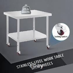 NSF Commercial Stainless Steel Work Table w Adjustable & Wheels Shelf Prep Table