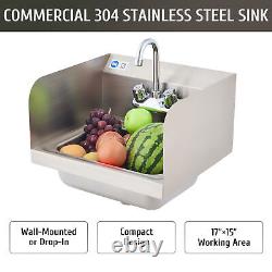 NSF Commercial Utility Sink Stainless Steel Basin Hand Wash Side Splash Kitchen