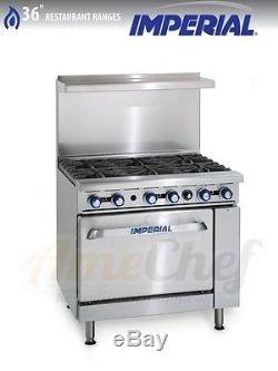 New 36 Gas Commercial Range, 6 Open Burners, 1 Oven, IMPERIAL IR-6