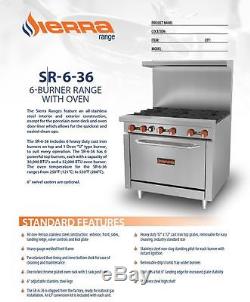 New 36 Gas Commercial Range 6 Open Burners, 1 Oven, SIERRA SR-6-36