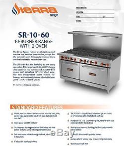New 60 Gas Commercial Range 10 Open Burners, 2 Ovens, SIERRA SR-10-60