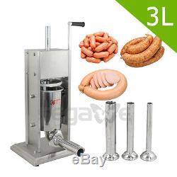 New Sausage Stuffer Vertical Stainless Steel 3L/7LB 7 Pound Meat Filler 4 nozzle