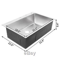 New Stainless Steel Kitchen Sink Single Bowl 33x 22 Drop in Top Mount 18G