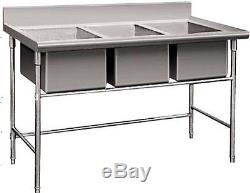 New Triple 3 Three Compartment Commercial Stainless Steel Sink Wash Basin Table