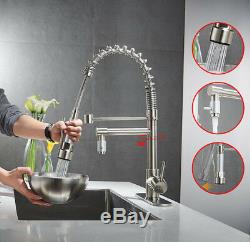 Pull Down Kitchen Sink Faucet Commercial Deck Cover Mixer Tap Brushed Nickel