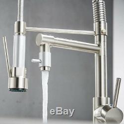 Pull Down Kitchen Sink Faucet Commercial Deck Cover Mixer Tap Brushed Nickel
