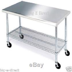 Rolling Kitchen Table Cart Stainless Steel Cutting Top Workbench Wire Shelving