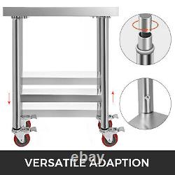 Rolling Stainless Steel Top Kitchen Work Table Cart + Casters Shelving 18x24