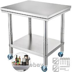 Rolling Stainless Steel Top Kitchen Work Table Cart + Casters Shelving 30x24